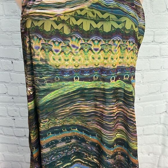 Multicolor Chiffon Beaded Halter Neck Dress Size 8 in Peacock colors - Picture 3 of 6